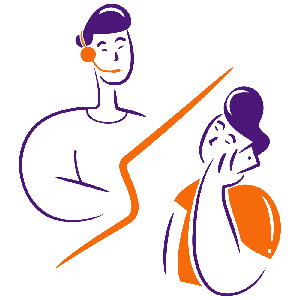 An illustration of two people on a phone call.