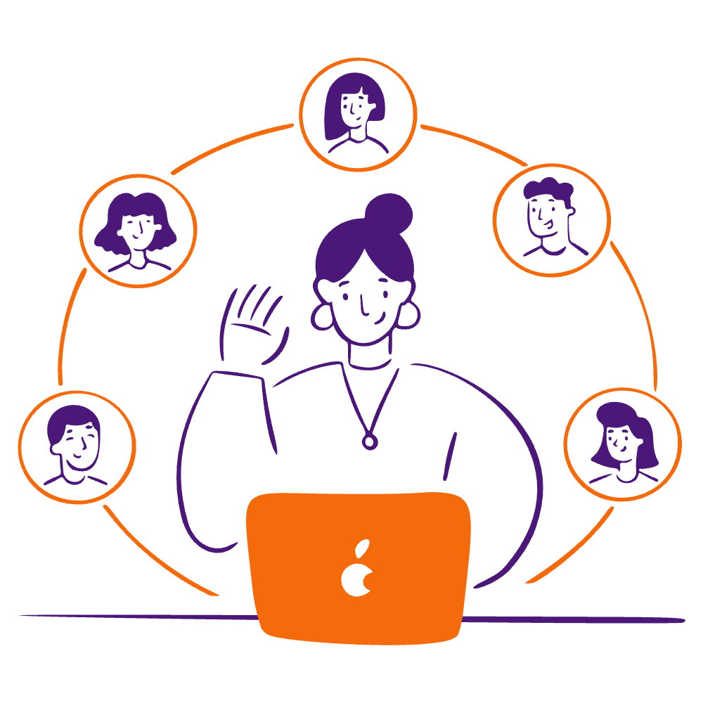 An illustration of a woman in a virtual meeting.