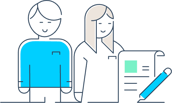 An illustration of two people filling out paperwork.