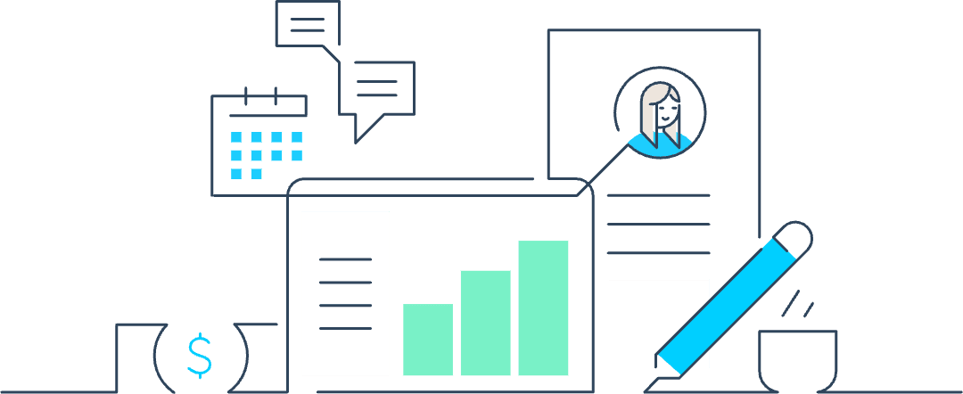 An illustration of files, spreadsheets and calendars.
